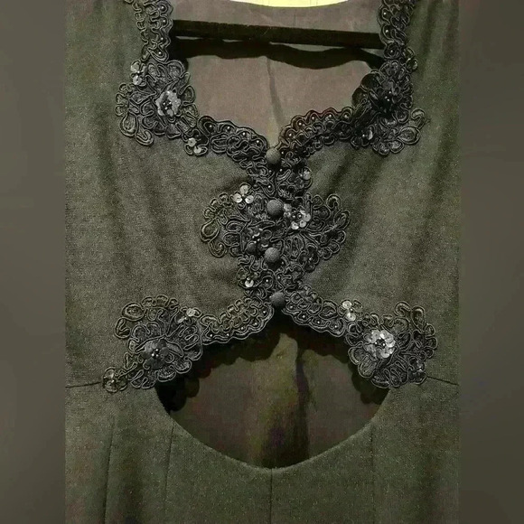 Vintage Maggie London midi dress with cutout sequin embellishment size 6 navy - Picture 4 of 5